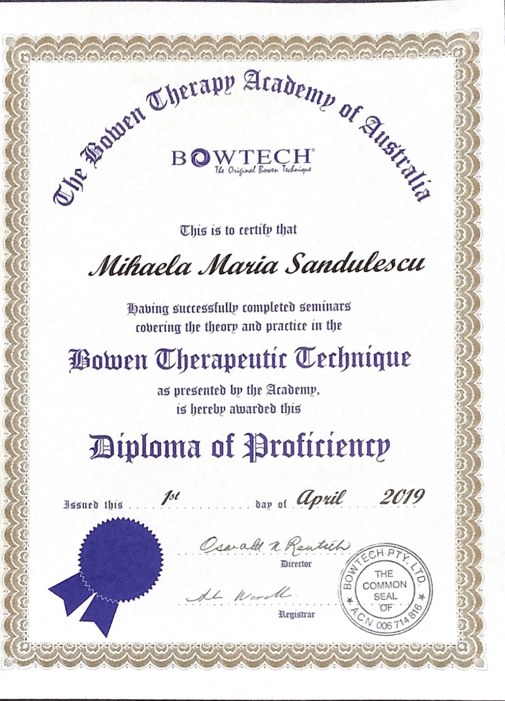 Diploma terapeut Bowen